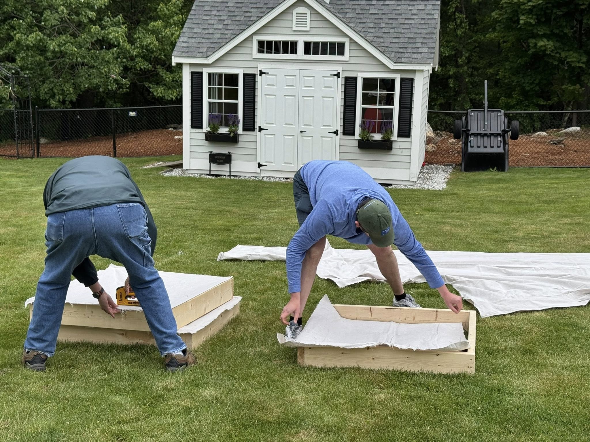 Captain John Parker's Lexington Company helps build fire boxes for the 250th Bunker Hill Reenactment